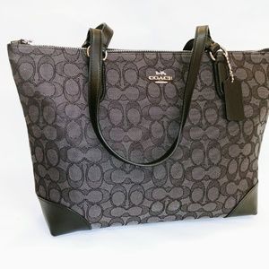 NWT-Coach signature Jacquard zip tote Smoke/Grey